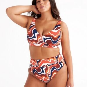 (New) Knix Deep V Bikini Top In Heat Wave/Orange/White/Blue Size Small